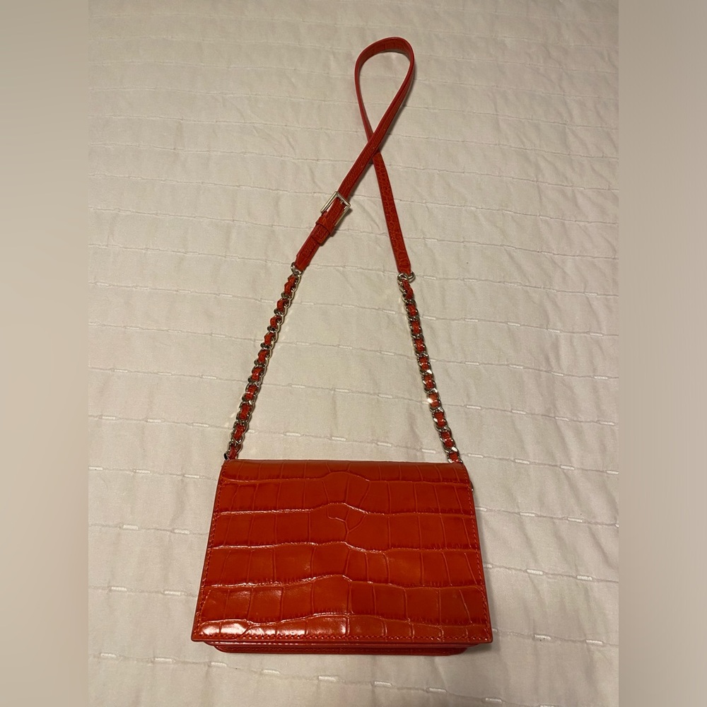 Alice + Olivia Red Croc Embossed Clee Crossbody